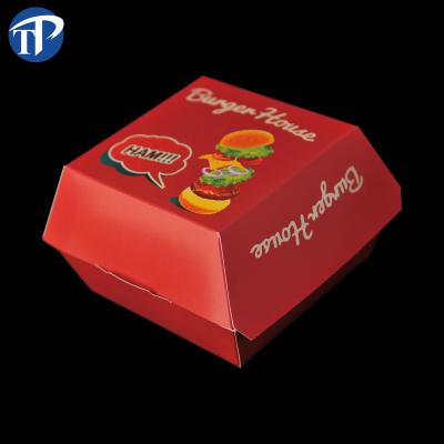 China Recyclable Custom Disposable Food Grade Paper Hamburger Cardboard Hamburger Packaging Box for sale