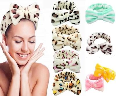 China Fabric Women Velvet Hair Lace Leopard Polka Dot Polka Dot Wash Face Bow Headband Makeup Coral Headband Makeup for sale