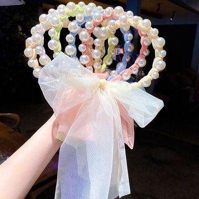 China NEW Soft Handmade Organza Hair Rings Love Braided Hair Bands Pearl Beaded Headband for sale