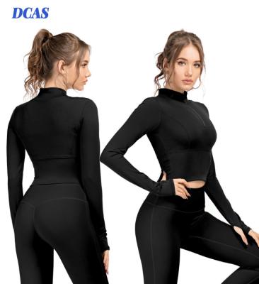 China 1/4 Sleeve Breathable Top Tank Top Fitness Clothing Zipper Jacket Women Zipper Sports Black Yoga Seamless Long Sleeve Crop Top for sale