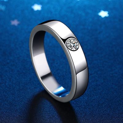 China Hiphop Ring Men's Wedding Ring Simple Silver Plated 18K Sterling Silver Diamond Wedding Ring Couple Pairs for sale