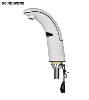 China Sense Faucets White Smart Auto Faucet ABS Inductive Deck Mounted Water Saver Built-in Dual Power Optional for sale