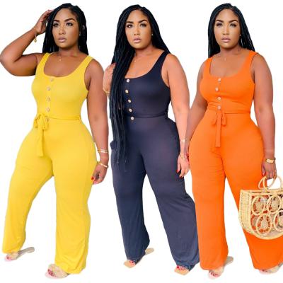 China Summer Plus Size SAHM6330 4x Bestseller Plain Color Sleeveless One Piece Plus Size Women's Clothing Overalls for sale