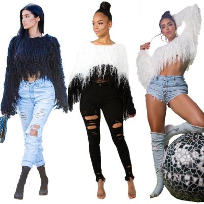 China SAZ031 2019 selling color acrylic fiber winter tassels short simple warm plus size women's sweater for sale