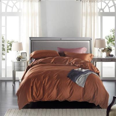 China Disposable Santos Brown Bedding Set Staple Cotton 300TC Pattern Extra Long Plain Dyed Duvet Cover Set for sale