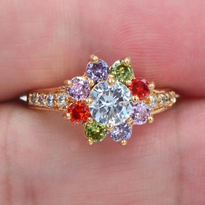 China CLASSIC 18K Gold Plated Multicolor CZ Cubic Zircon Sunflower Women Ring Jewelry for sale