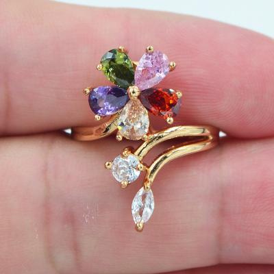 China CLASSIC 18K Gold Plated Women Multicolor CZ Cubic Zircon Flower Ring Jewelry for sale