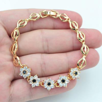 China TRENDY 18K Gold Plated Women Shape CZ Cubic Zircon Cute Flower Bracelet Jewelry for sale