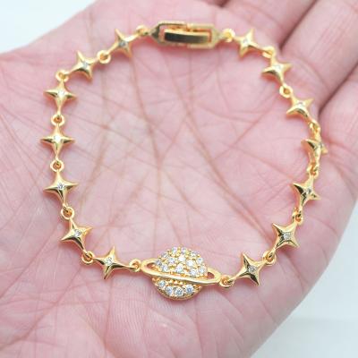 China TRENDY 18K Gold Plated Clear CZ Cubic Zircon Planet Saturn Star Charm Bracelet Women Jewelry for sale