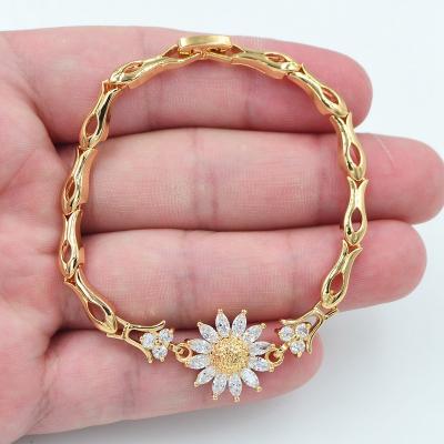 China TRENDY 18K Gold Plated Clear CZ Cubic Zircon Sunflower Charm Bracelet Women Jewelry for sale