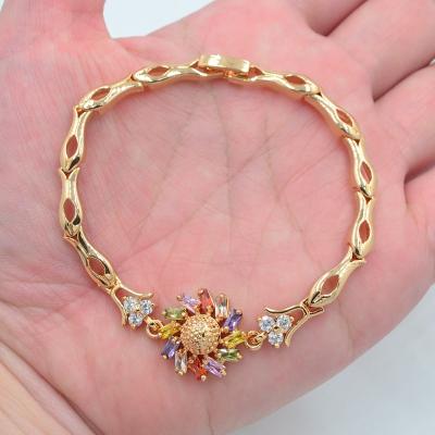 China TRENDY 18K Gold Plated Multicolor CZ Cubic Zircon Sunflower Bracelet Women Jewelry for sale