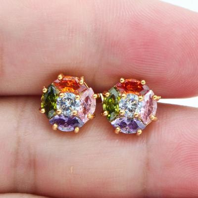 China TRENDY 18K Gold Plated Women Shape Rainbow Round CZ Cubic Zircon Stud Earrings Jewelry for sale