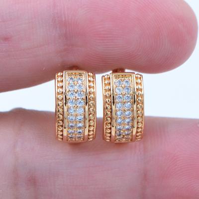 China FASHIONABLE 18K Plated Cubic Girl Tow Rows CZ Clear Zircon Huggie Earrings Elegant Women Jewelry for sale