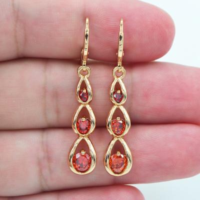 China TRENDY 18K Gold Plated Red Cubic Zirconia CZ Women Tears Dangle Earrings Jewelry for sale