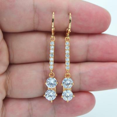 China TRENDY 18K Gold Filled Women Shape CZ Cubic Zircon Thin Linear Dangle Earrings Jewelry for sale