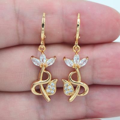 China TRENDY 18K Gold Plated Trendy Cubic Zircon CZ Flower Drop Earrings Women Jewelry for sale