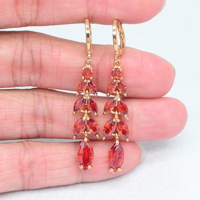 China FASHIONABLE 18K Gold Plated Women Luxury CZ Cubic Zircon Leaves Dangle Earrings Jewelry for sale