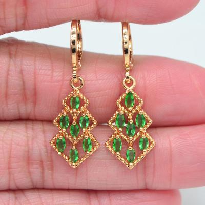 China TRENDY 18K Gold Plated Women Shape CZ Cubic Zircon Rhombus Dangle Earring Jewelry for sale