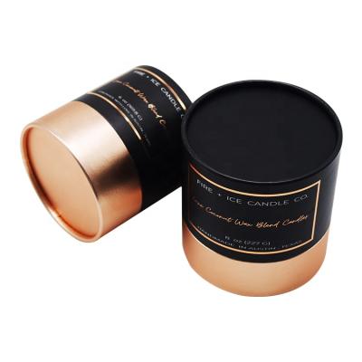 China Recycled Materials Custom Decorative Luxury Cylinder Candle Packaging Boxes Round Candle Tube Paper Boxes Black And Rose Gold for sale