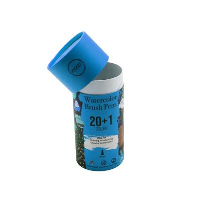 China Recycled Materials Blue Color Printed Cardboard Tube Rigid Jars For Pen Packaging Custom Design Paper Cylinder Tube With Lift Up Tube Cover for sale