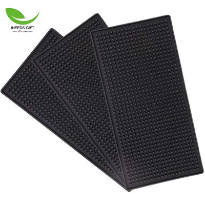 China PVC Beer Bar Serving Mat Kitchen Glass Whiskey Coffee Beer Wine Tea Coaster Place Mat Black Rectangle Rubber Puddle Mat for sale