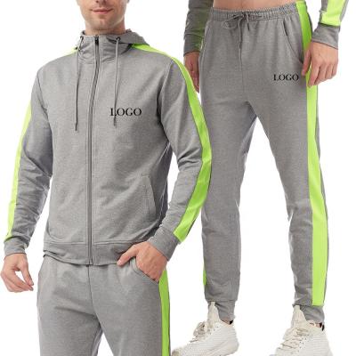 China New Design QUICK DRY Custom Private Label Autumn Stripe Hoodie Reflective Sweatsuit 2 Piece Sets Zipper Jogging Tracksuit For Men for sale