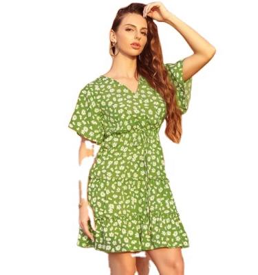 China Ladies Floral Print Knee Length Dress Summer Anti-Static Soft Short Sheath Chiffon Casual Dresses For Women for sale