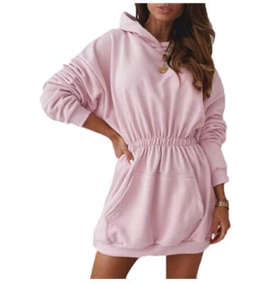 China Anti-Wrinkle Women's Winter Long Sleeve Hoodie Sweatshirt Dress Solid Color Tunic Sweatshirts With Pockets for sale