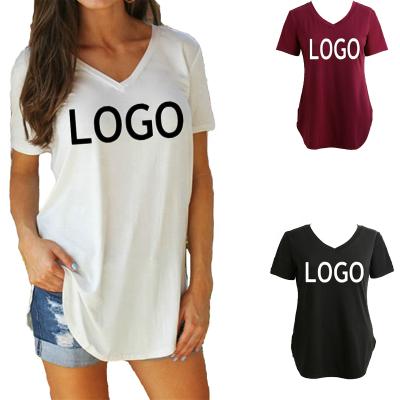 China Anti-wrinkle fashion 100% cotton plus size T-shirts for women mask breathable V-neck T-shirt oversized women T-shirts for ladies for sale