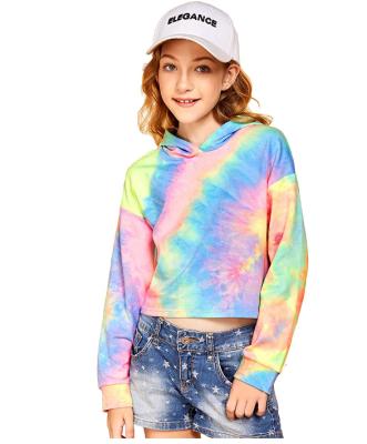 China Anti Shrink Girls Crop Tops Tie Dye Hoodies Kids Long Sleeve Pullover Sweatshirts Tank Top Plaid Custom OEM Service Customized Logo Printing for sale