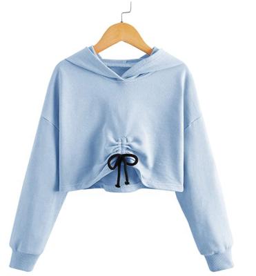 China Kids Anti-Shrink Girl's Crop Tops Hoodies Long Sleeve Cute Drawstring Pullover Sweatshirts for sale