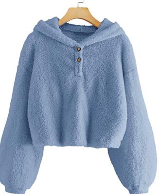 China Kids Girl's Fuzzy Hoodies Warm Loose Button Anti-Shrink Bottom Pullover Sherpa Jacket Tank Top OEM Custom Service Spring Support 1000 for sale