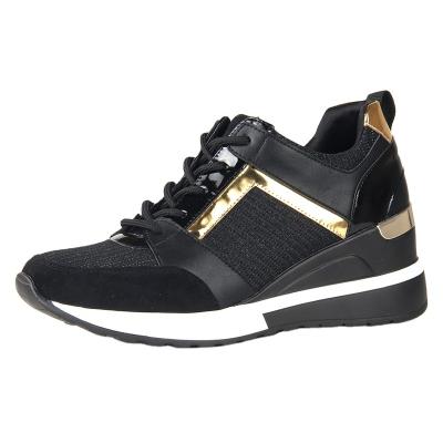 China New Fashion Trend Sneakers Outdoorwedge Platform Shoes Lightweight Black Women's Casual Sneaker-Black With Gold Decorated Shoe for sale