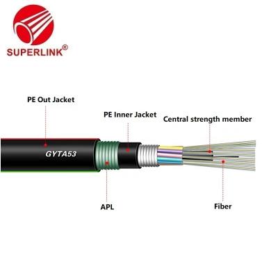 China Outdoor FTTH FTTB FTTX Network Single Mode PSP Multimode Fiber Optic Cable GYTA53 12fiber for sale