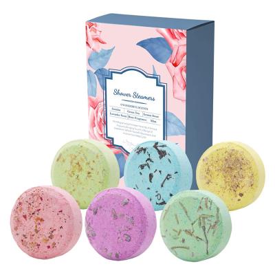 China Custom Natural Organic Home Spa Shower Bombs Gift Set Private Label Essential Oil Aromatherapy Fizzies Shower Steamers Spray Tablets for sale