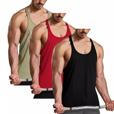 China Anti-Wrinkle Mens Gym Sports Fitness Singlets Tank Top Cotton Bodybuilding Stringer Singlets for sale