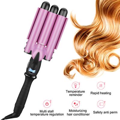 China LCD Screen PTC Heater 32mm Triple Barrel Curling Iron For Short Hair for sale