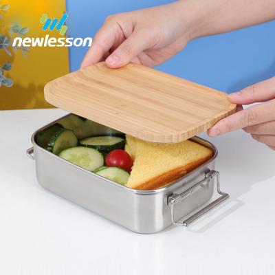 China Stocked Hot Selling 304 Stainless Steel Loop Lunch Box With Bamboo Cover for sale