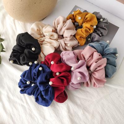 China Wholesale Sweet Fashion Retro Women Stain Hair Scrunchies Ponytail Holder Hair Ties Rings Elastic Hair Band For Girl Women for sale