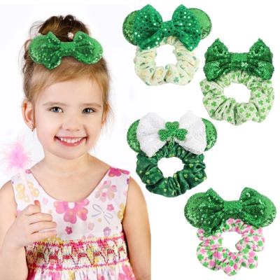 China Green Sweet St. Parick's Day Hair Scrunchies Hair Band With Bow Knot Girls Hair Accessory for sale