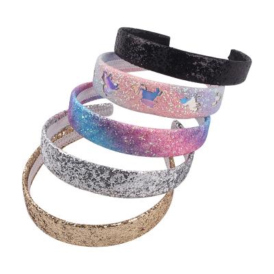 China Fashion Glitter Headbands For Girls Headbands Women Colorful Glitter Unicorn Headband for sale