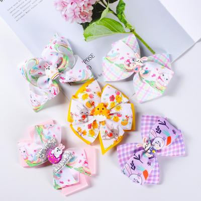 China Factory Wholesale Sweet Easter 5 Inch Hair Bow With Sweet Clip Hair Clip For Easter Day Kids Hair Bow Clip Accessory for sale