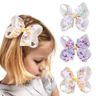 China Wholesale Sweet Easter 4.5 Inch Hair Bow With Clip Girl's Hair Clip Bunny Eggs Hair Bow Hair Clip for sale