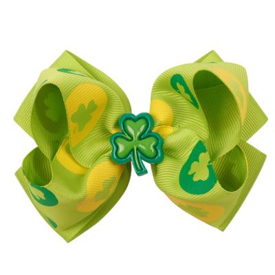 China 2022 Sweet St Patrick's Hair Bow 4 Inch Large Baby Hair Bow Clip Bow Hair Accessories for sale