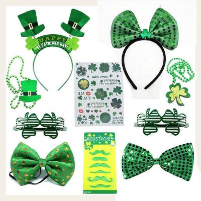 China Cheap Green Plastic+Cloth St Patrick's Day Decoration Shamrock Fancy Party Glass Shutter Suit Set for sale