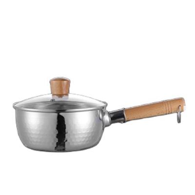 China Sustainable Well Made Stainless Steel Milk Pot Pan Beat Grain Wooden Handle Used In Induction Cooker Gas Stove for sale