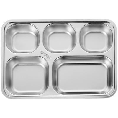 China Hot Selling Cheap Sustainable Stainless Steel Rectangular Divided Dinner Tray Plates For Baby Adults Food Control for sale