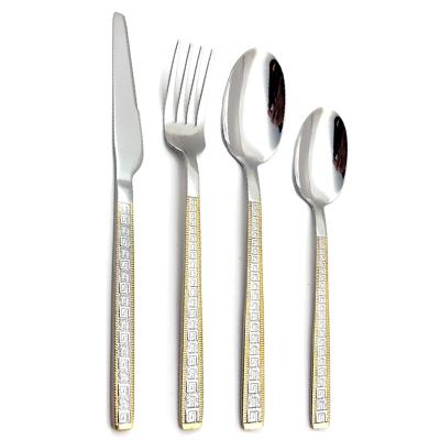 China Sustainable EVD In Stock Spoon Fork Knife Flatware Wedding Bulk Gold Flatware Vintage Steel Camping Cutlery for sale