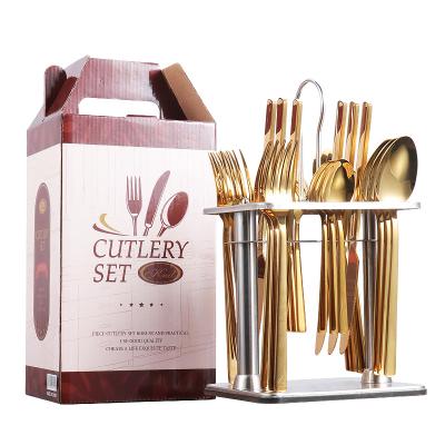 China Sustainable EVD Amazon 24 Piece Luxury Flatware Stainless Set Spoon Fork And Knife With Stand Table Cutlery Set for sale