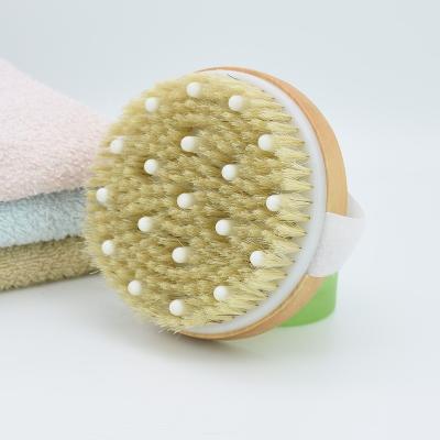 China EXFOLIATING Wooden High Quality Round Scrub Bath Massage Exfoliating Dry Shower Brush Body Brush With Boar Bristle for sale